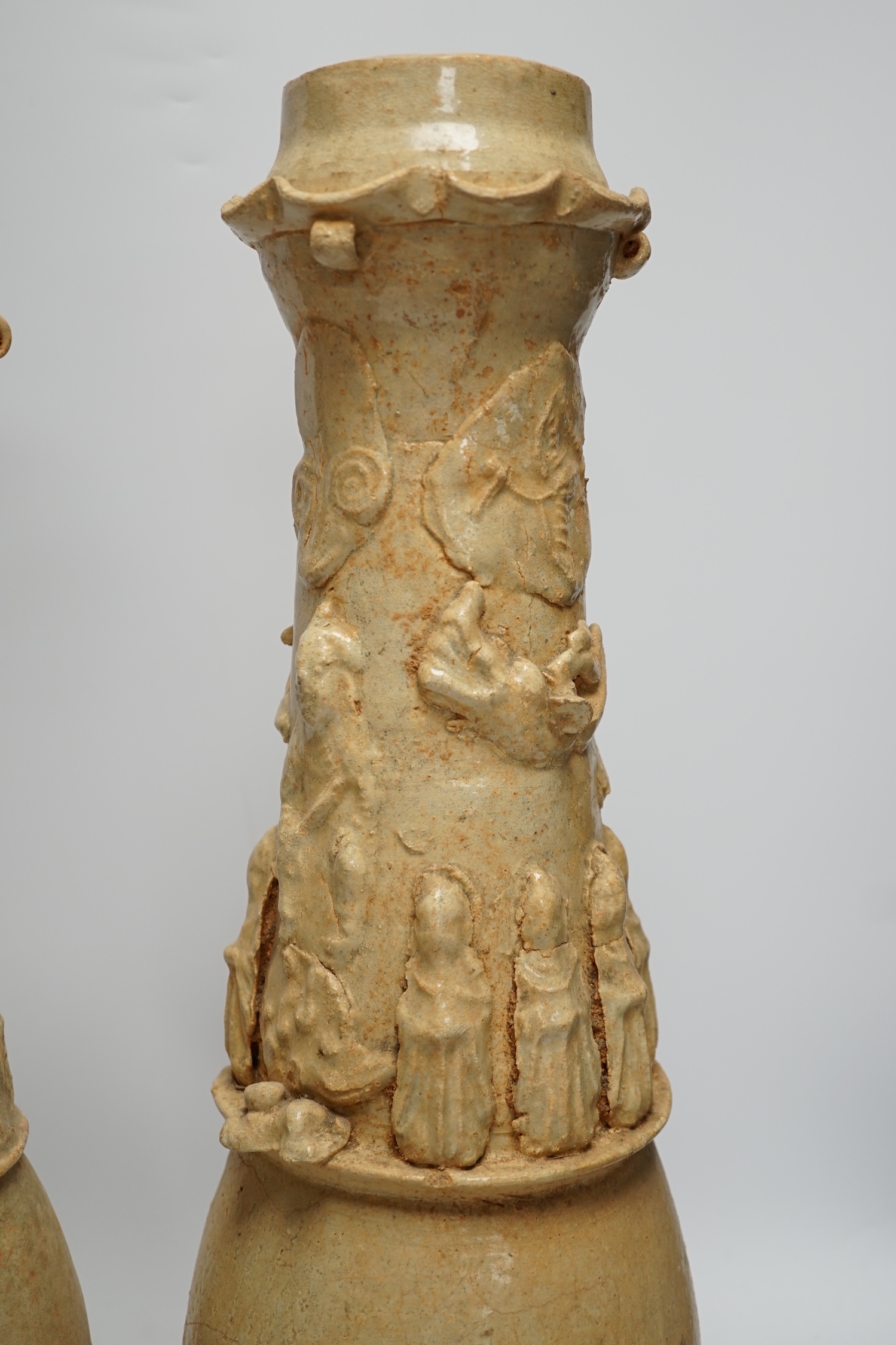 Two large Chinese qingbai funerary jars, Song dynasty, tallest 52cm high